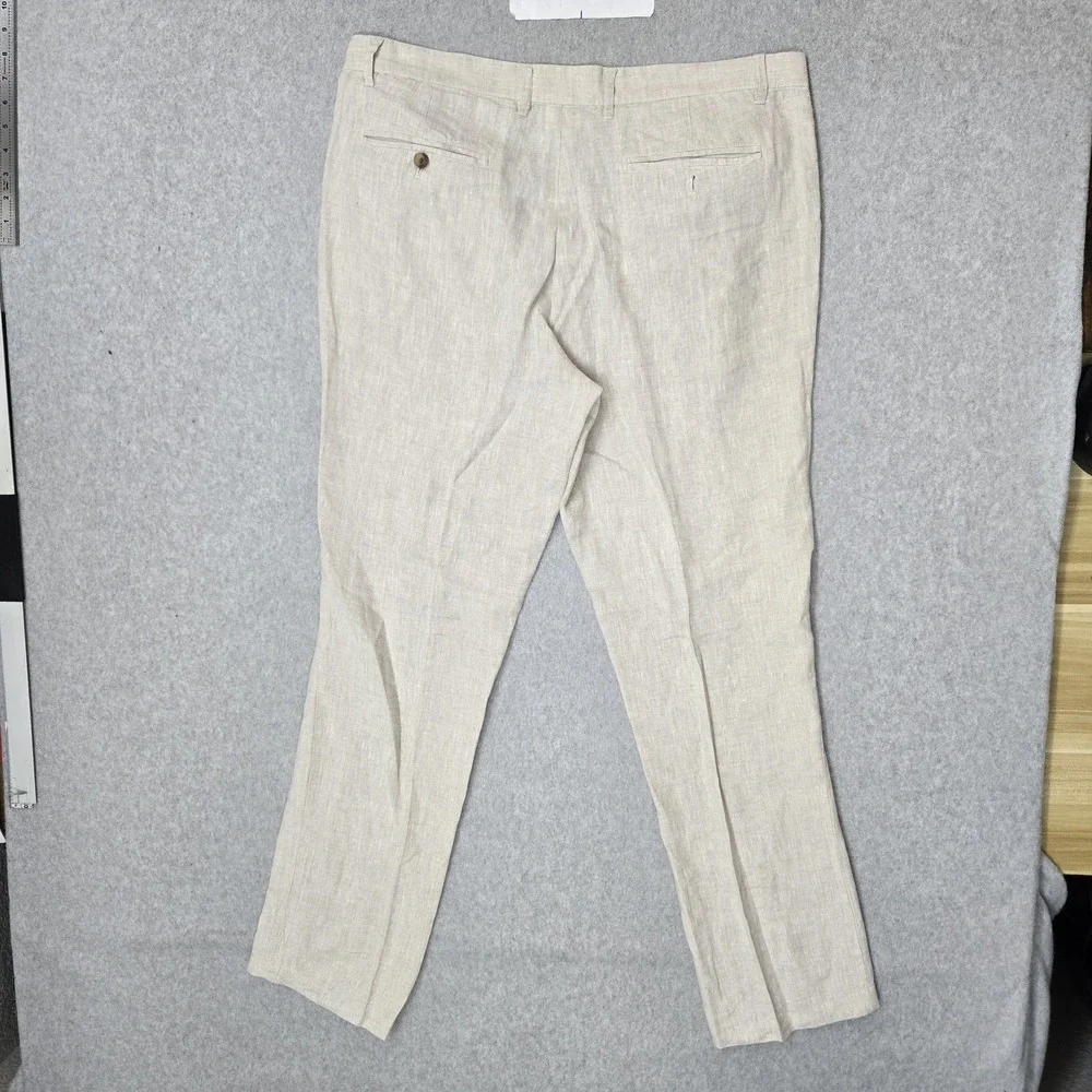Club Room Men Pants 36W 32L Beige Linen Dress Pants Button 31.5